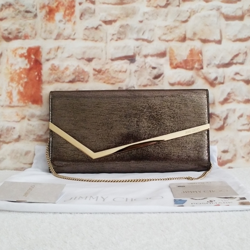 New Jimmy Choo Erica Metallic Clutch Shoulder Bag